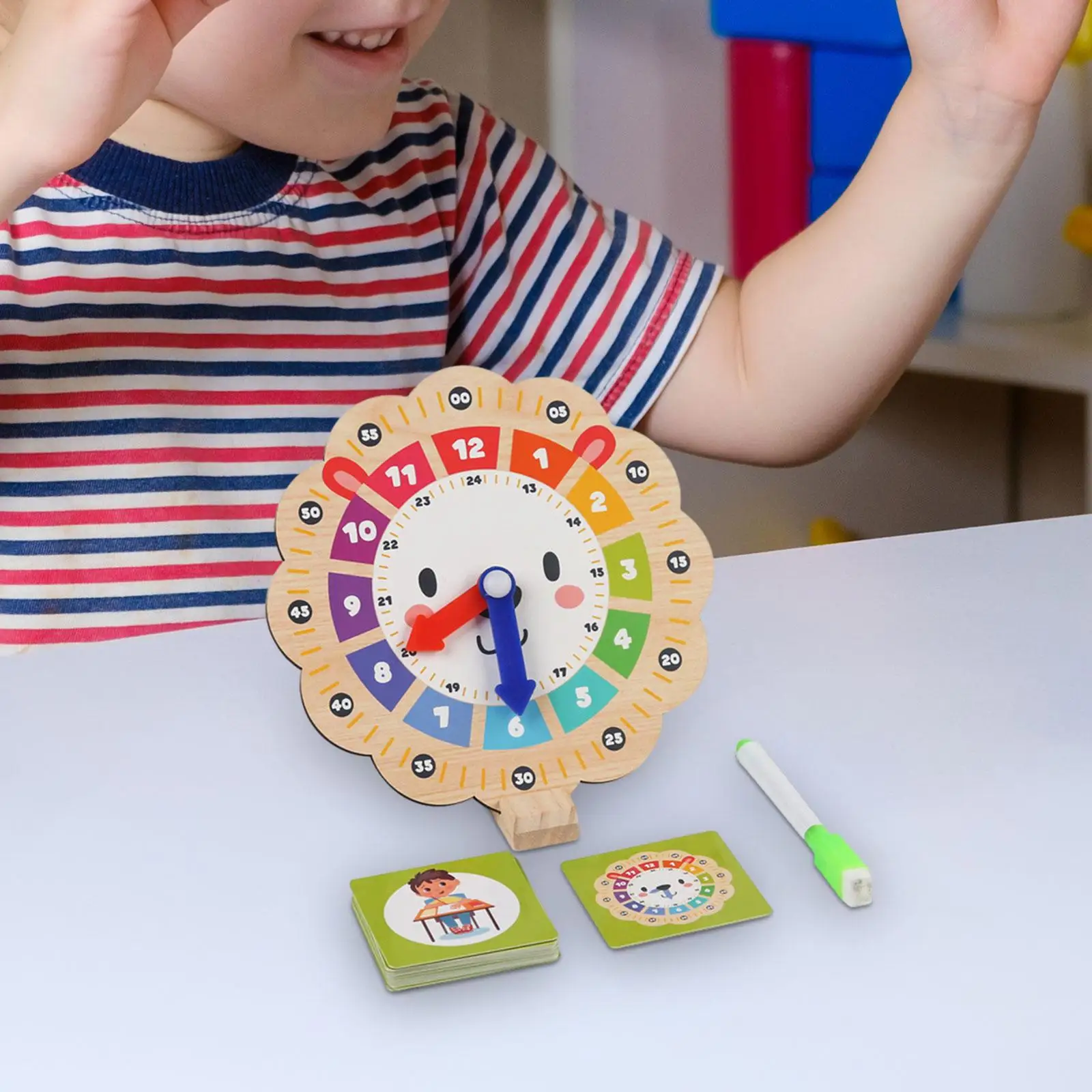 Time Learning Teaching Aid Wood Clock Learning for Kids for Playroom Homeschool Supplies Kindergartner Clocks Practice Children