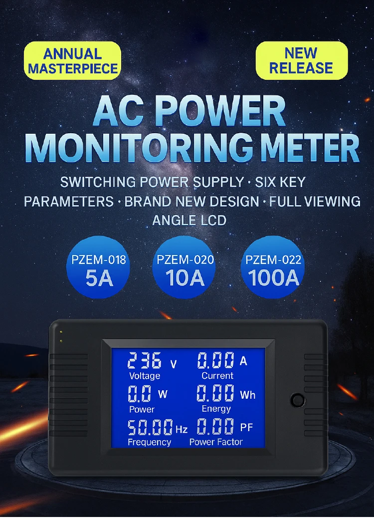 PZEM-022 English Ver. AC Digital Multi-Functional Power Monitor LCD Display AC 8