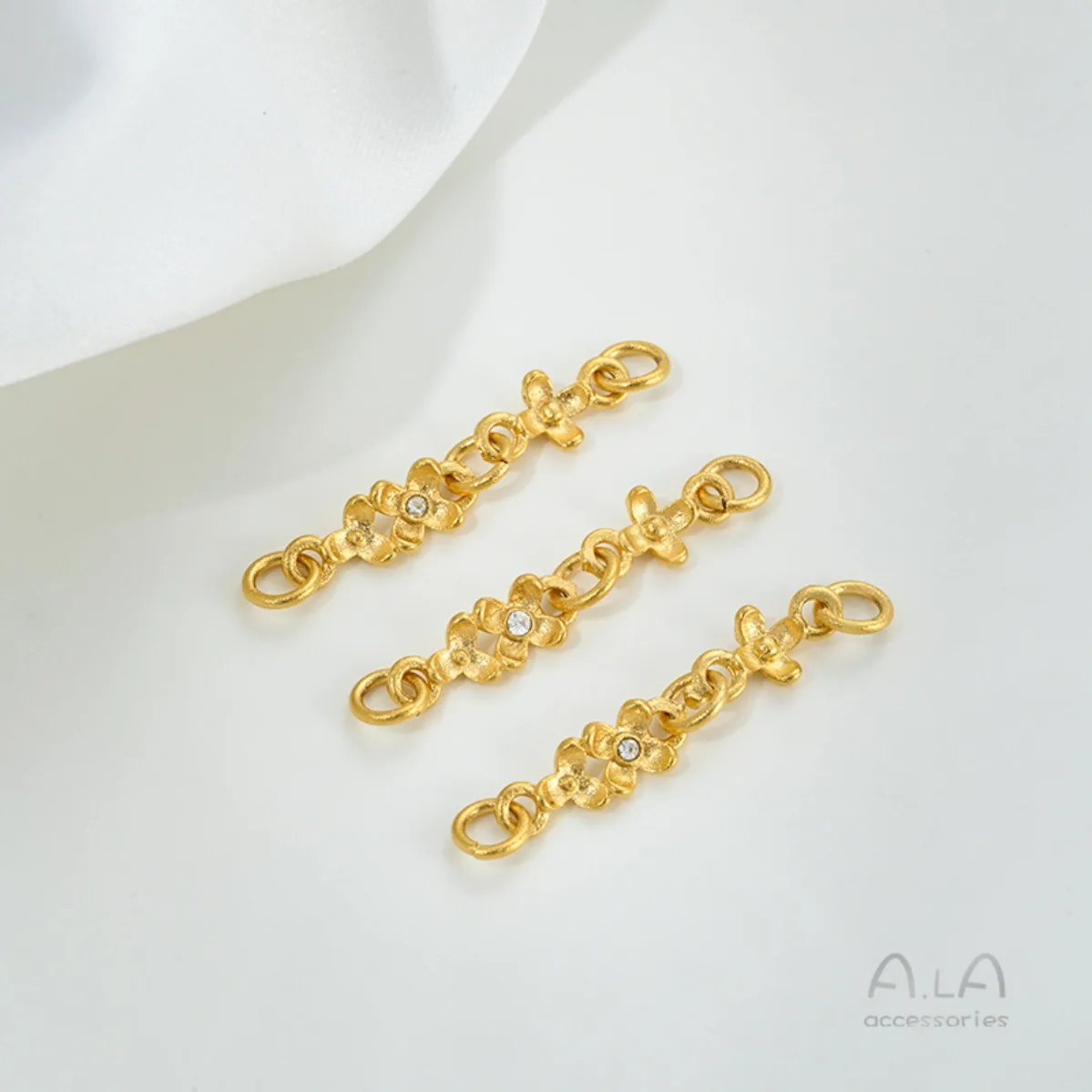 황동 금도금 25X5mm 미니 오스만투스 꽃 팔찌 연결 고리 1개 DIY 비즈 팔찌 쥬얼리 부자재