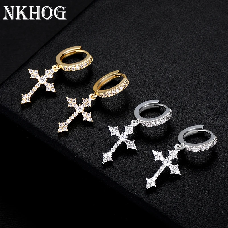 

Full Moissanite Cross Pendant Earrings For Women Men Sterling Silver 925 Drop Earring Charms Hiphop Party Fine Jewelry Gift
