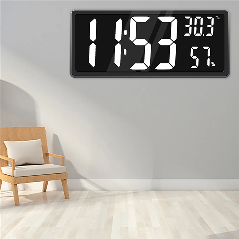 

Home LED Digital Alarm Clock Wall Hanging Large Screen Auto Brightness Adjustable Ectronic Clock Thermometer Hygrometer Gauge