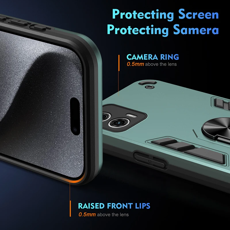 Enhanced Protective Armor Case with Ring Stand and Camera Lens Guard