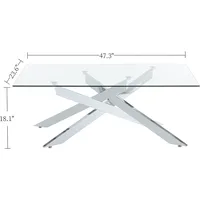 Rectangle Modern Coffee Table, Tempered Glass Top and Metal Tubular Leg, 47.3”Lx23.6”Wx18.1”H,  glass coffee table 2