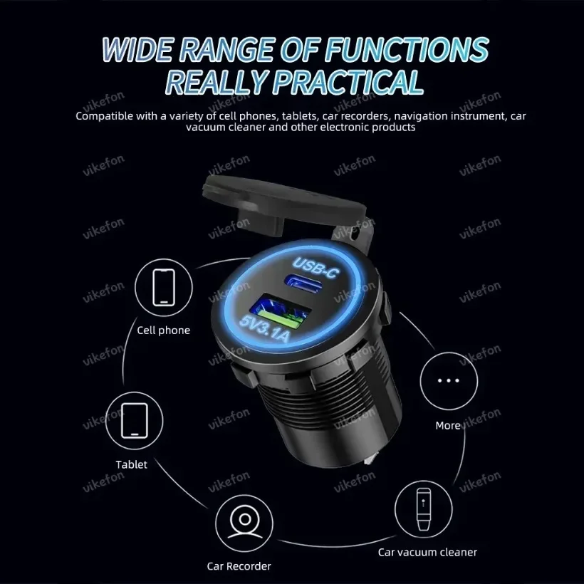 Universal Motorrad Auto Ladegerät Für Auto Lkw ATV Boot LED Licht USB TYPE-C Ladegerät Steckdose Zigarette Wasserdichte Licht – Detail 1