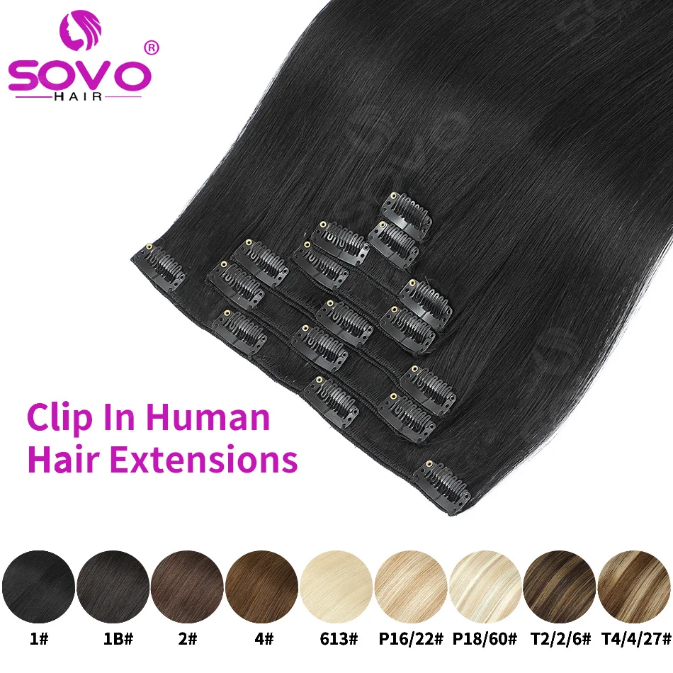 15A Grade Clip in Human Hair Extensions 100% Remy Hair Natural Black Thick Long Hairpieces for Women Natural Real Looking 1