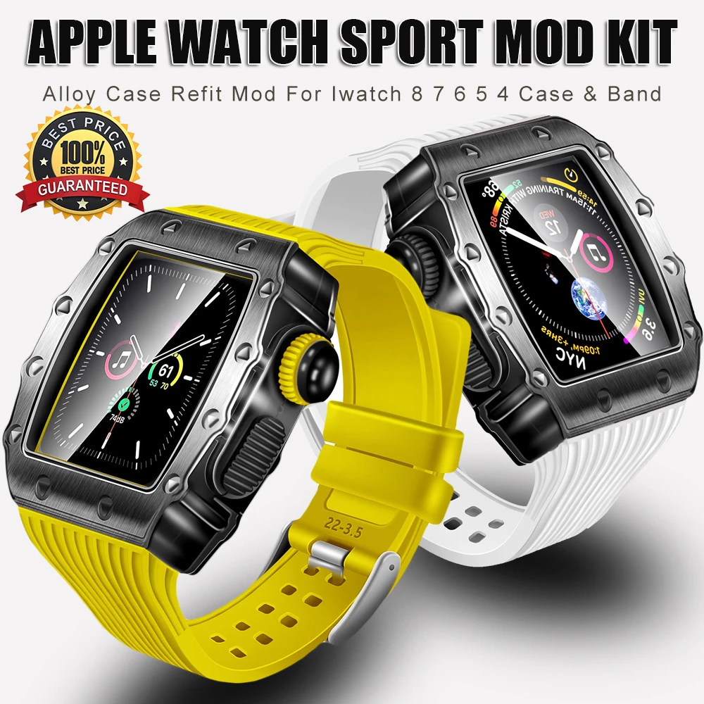 Sport Modification kit For Apple Watch Case Band 8 7 45mm 41mm Rubber Strap for iWatch Series 6 SE 5 44mm 40mm Watch Accessaries