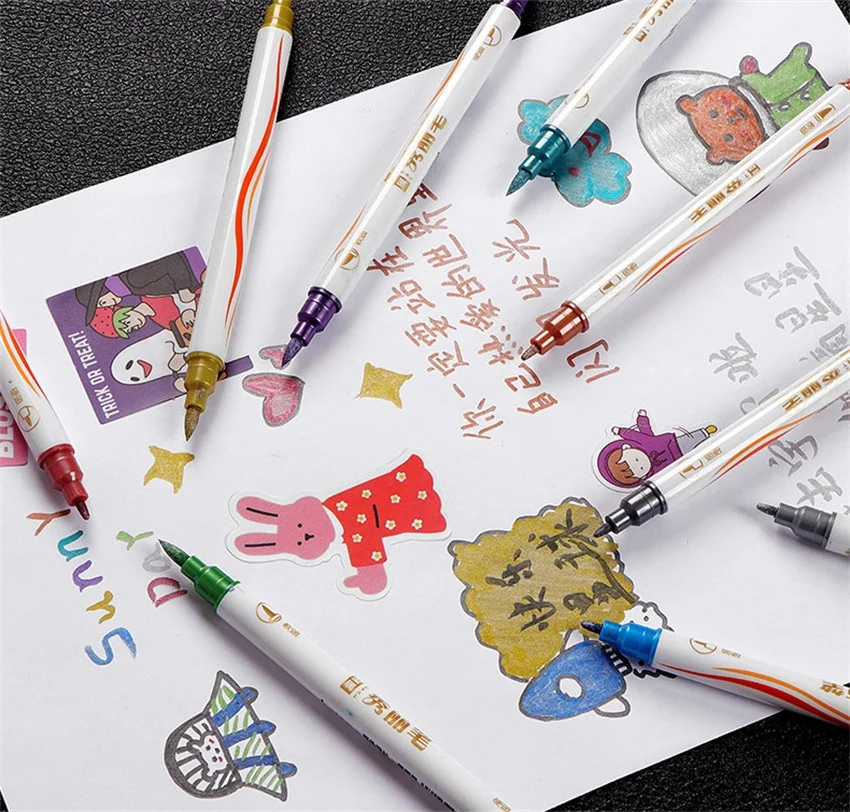 컬러 듀얼 펜촉 방수 영구 브러시 학교 사무실 공급 어린이 크리 에이 티브 편지지 학생 그림 쓰기 마크 펜