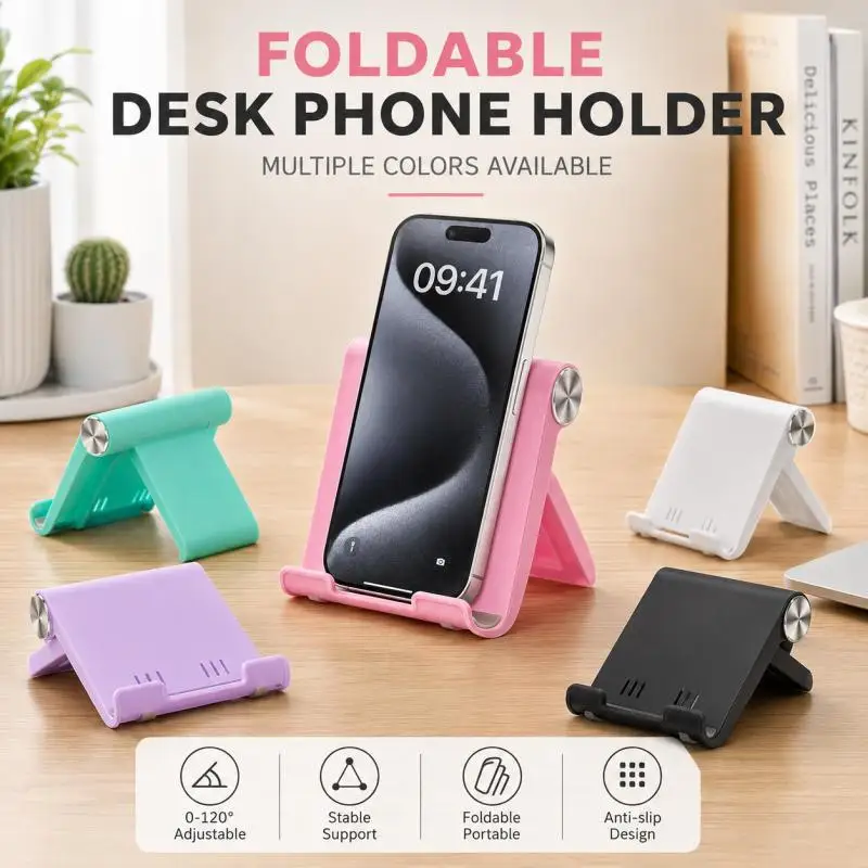 Adjustable Foldable Phone and Tablet Stand - Portable, Anti-Slip Desk Holder for Office and Travel, Available in 8 Colors