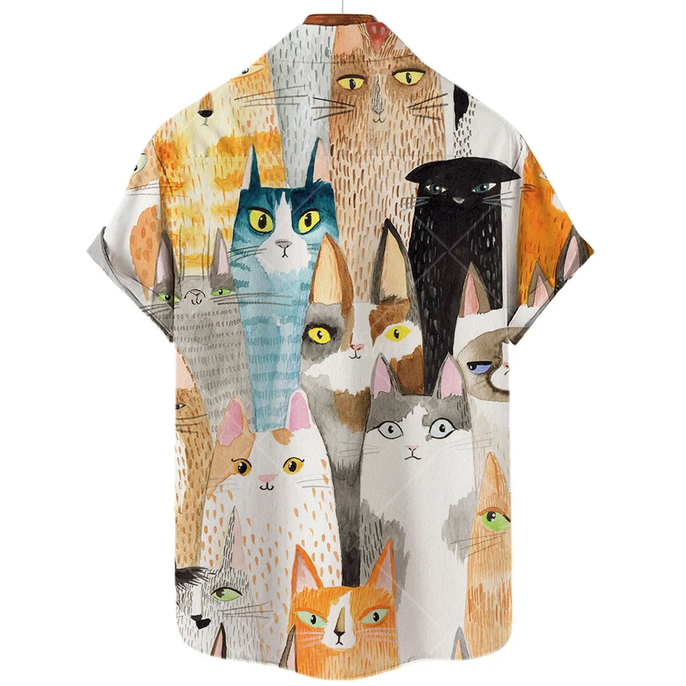 2023 men's shirt animal cat print shirt pattern T shirt fashion short sleeved Harajuku shirt