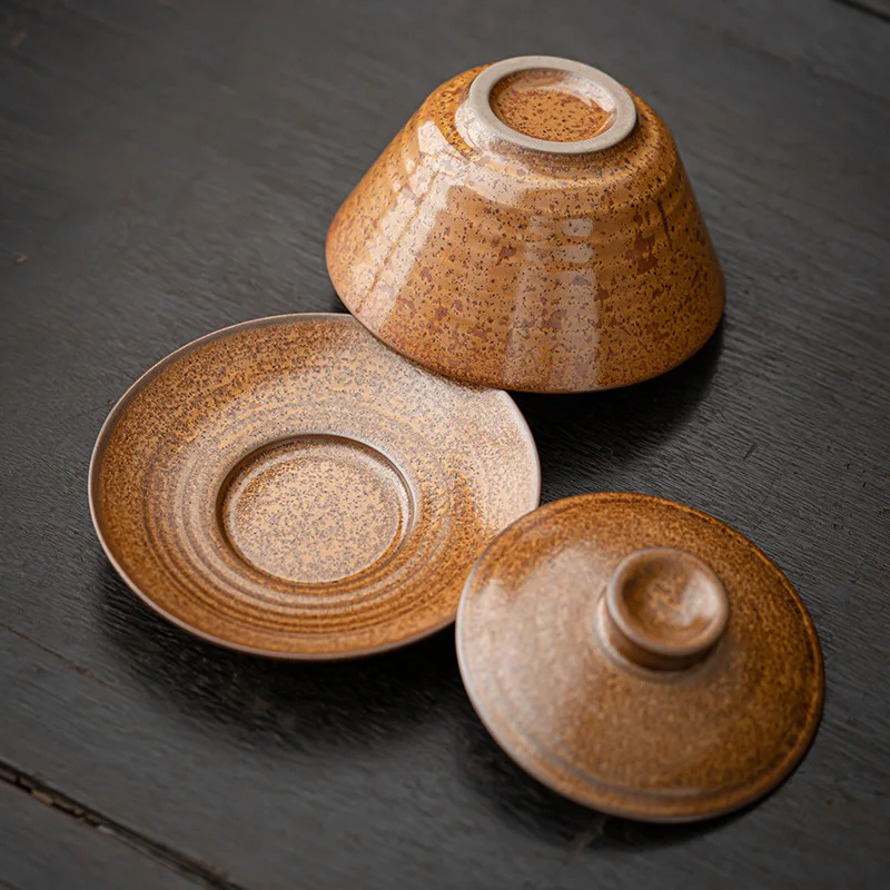 Porcelain Kung Fu Tea Set, Office Reception, Tea Making Device, Glaze Transformation, Retro Manual, Gold Gaiwan, Chinese
