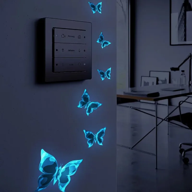 1set Blue Luminous Small Butterfly Switch Stickers Bedroom Living Room Switch Stickers Decoration