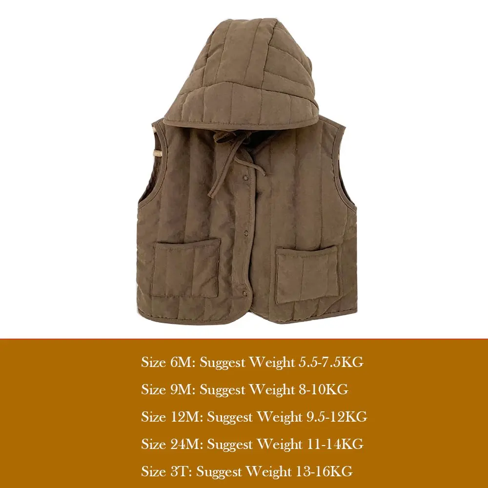 Korean Style Autumn Winter Baby Vest Solid color Thickened Kids Waistcoat with Hat Unisex Jackets for Girls Boys