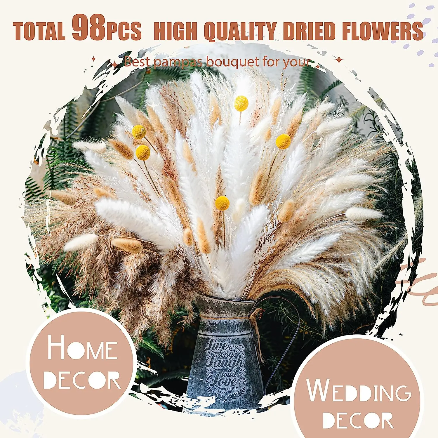 

98PCS Pampas Grass Mix Bouquet Boho Party Home Decoration Natural Dried Flowers for Wedding Christmas Flores Secas Decorativas