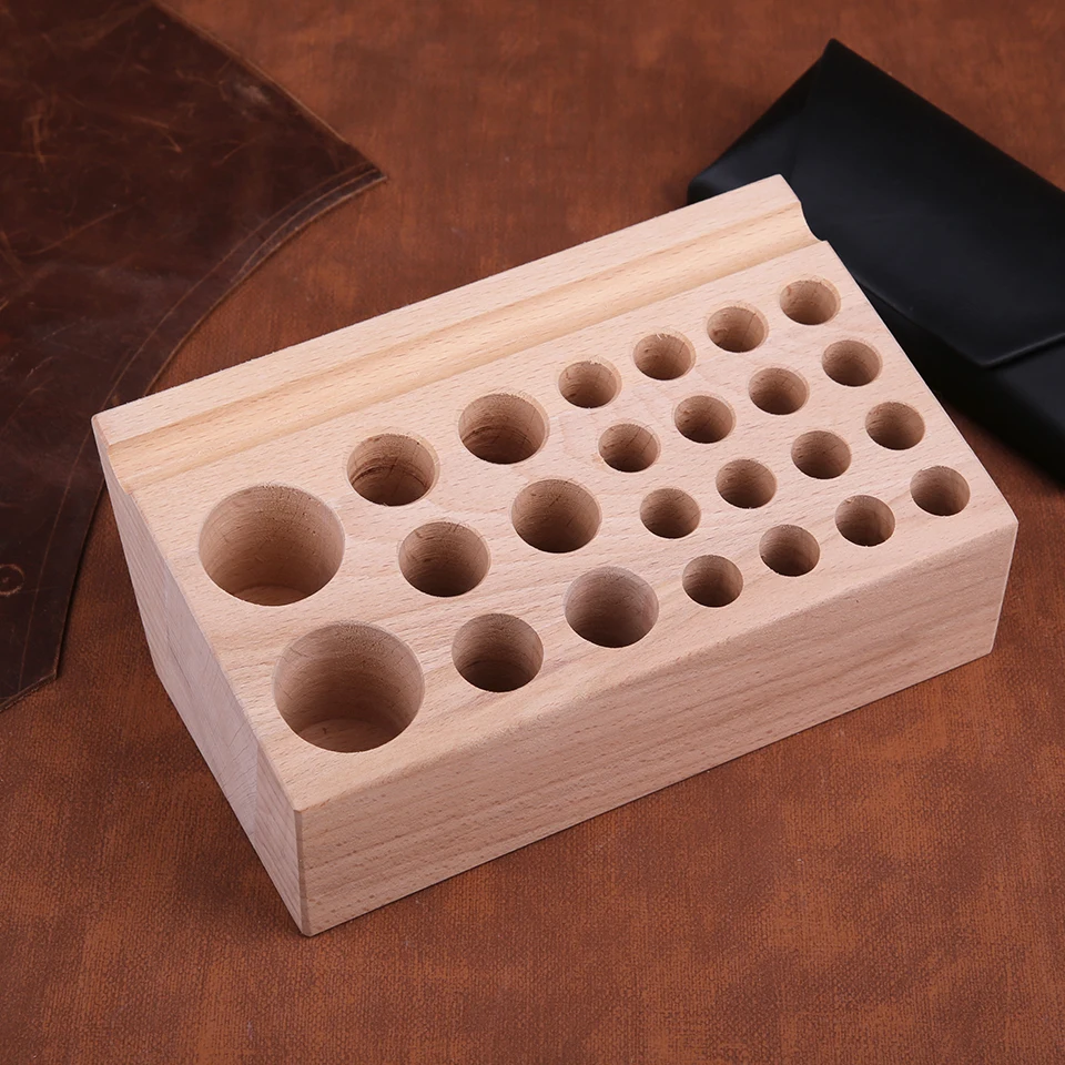 Description Picture 4 of itemCarving Punching Tools Holder Organizer 46/98 holes Pine Wooden Leather craft Rack Stand Storage Box Storing Leather Tool DIY