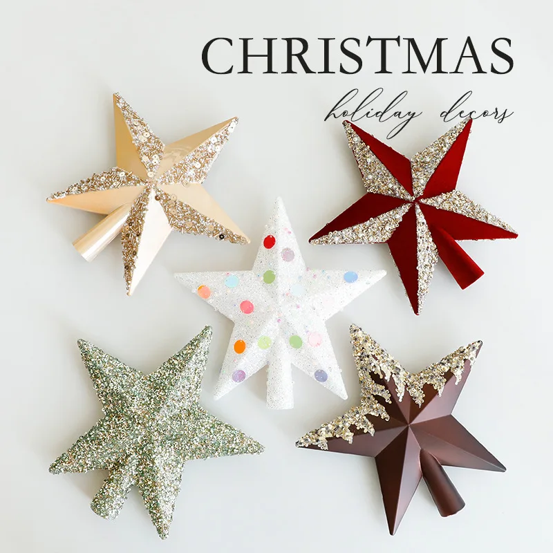 Creative Colorful Christmas Tree Topper Star Glitter Reusable Tree Topper Pentagram Plastic Christmas Tree Ornament Party Favors