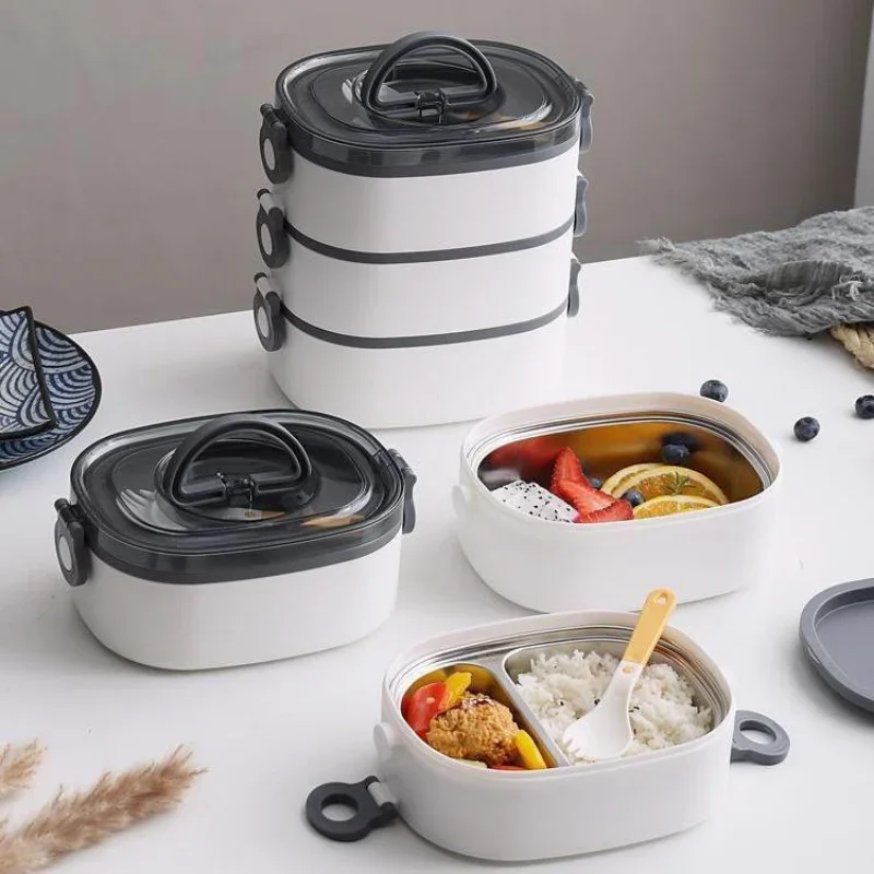 

1/2 Layer Stainles Steel Lunch Box Spoon Dinnerware Bento Box Circular and Elliptical Lunch Box Food Storage Container Microwave