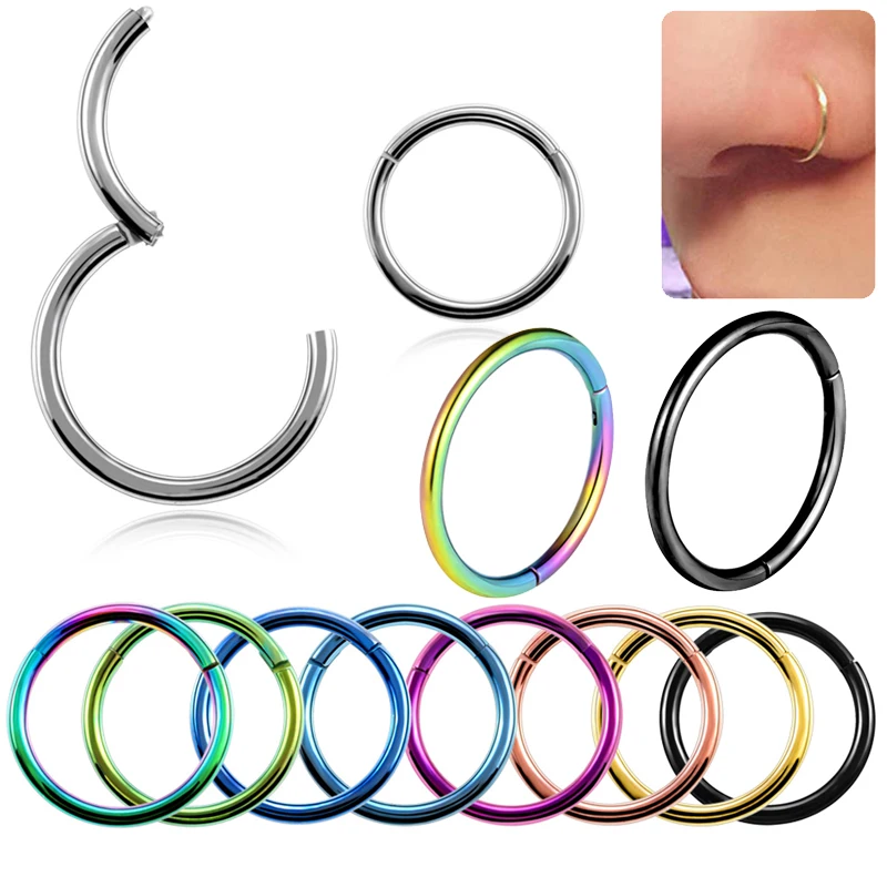 Piercing Jewelry 1Pcs Titanium Hinged Segment Nose Ring Ear Cartilage Tragus Helix Lip Piercing Nose Rings Studs Rainbow Gold Black Punk Jewelry