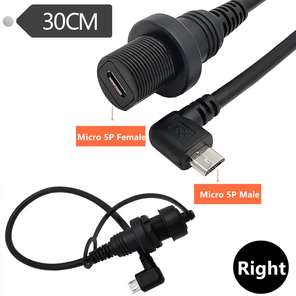 

USB2.0 micro 5Pin Male to Female AUX Flush Panel Mount Extension Cable for Car Truck Boat Motorcycle Dashboard