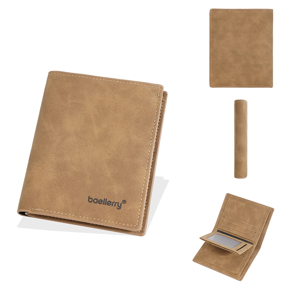 Baellerry Men's Engraved Short Wallet Premium Faux Leather 12-Slot Zipper Organizer Gift Box