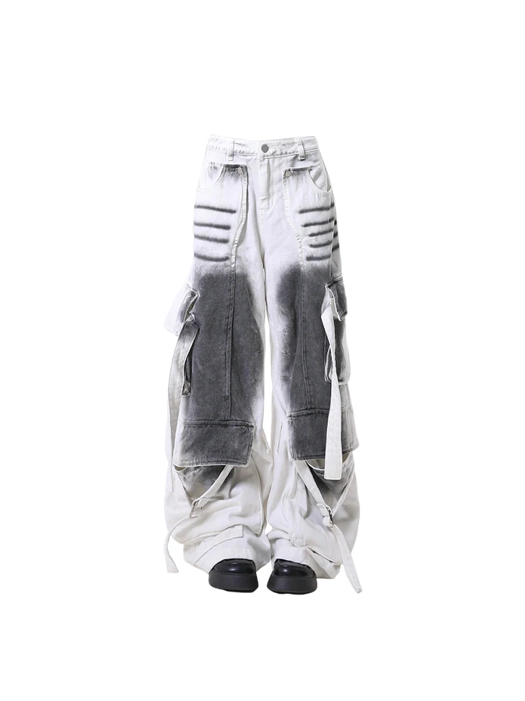 Women White Y2k Baggy Cargo Jeans Harajuku Denim Trousers