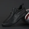 2024 New Autumn Men's Trendy Sports Shoes Leather Soft Sole High Top Men's Shoes One Step Zipper Leather Shoes Size 38-44 2