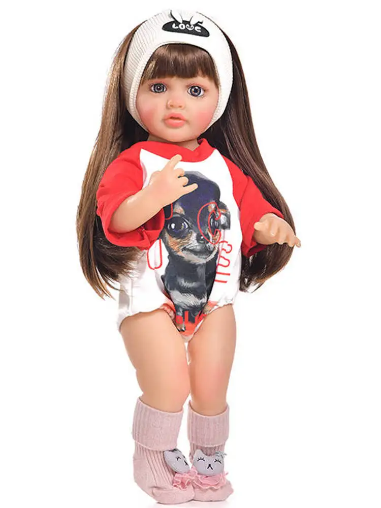 

Full Soft Silicone Body Reborn Baby Girl Doll 55 CM 22 Inch Lifelike Long Hair Realistic Princess Toddler Bebe Birthday Gift