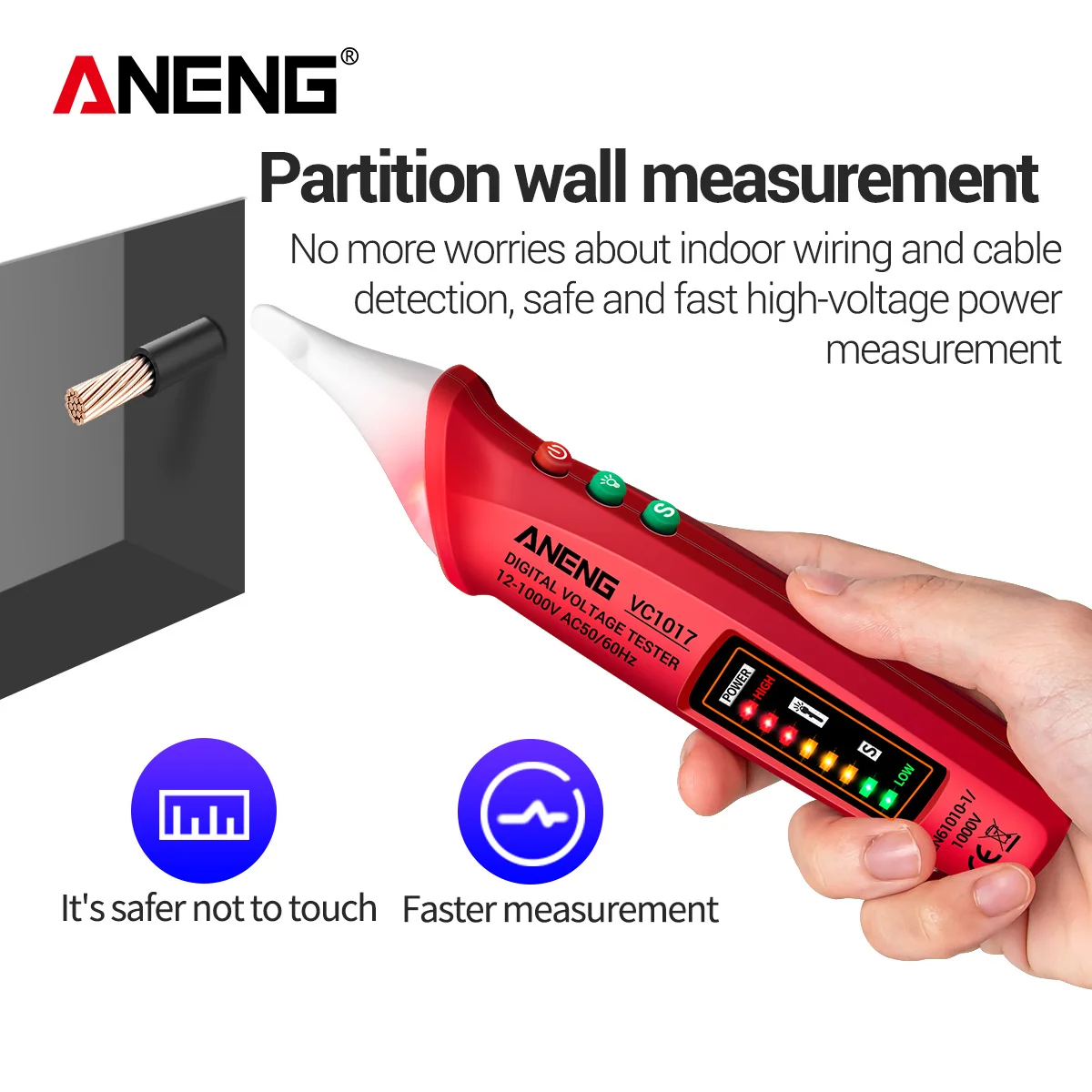 ANENG VC1017 디지털 AC 전압계 멀티미터 펜 NCV 자동 전압계 12-1000V 스마트 센서 테스터 부저 감지기 도구