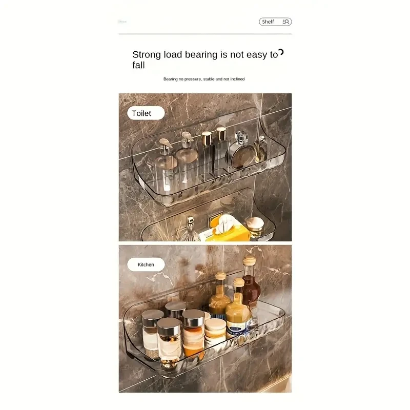 Elegant transparent acrylic bathroom shelf - Space-saving, no-drill suction cup wall-mounted, perfect for bathroom fashion stora 3
