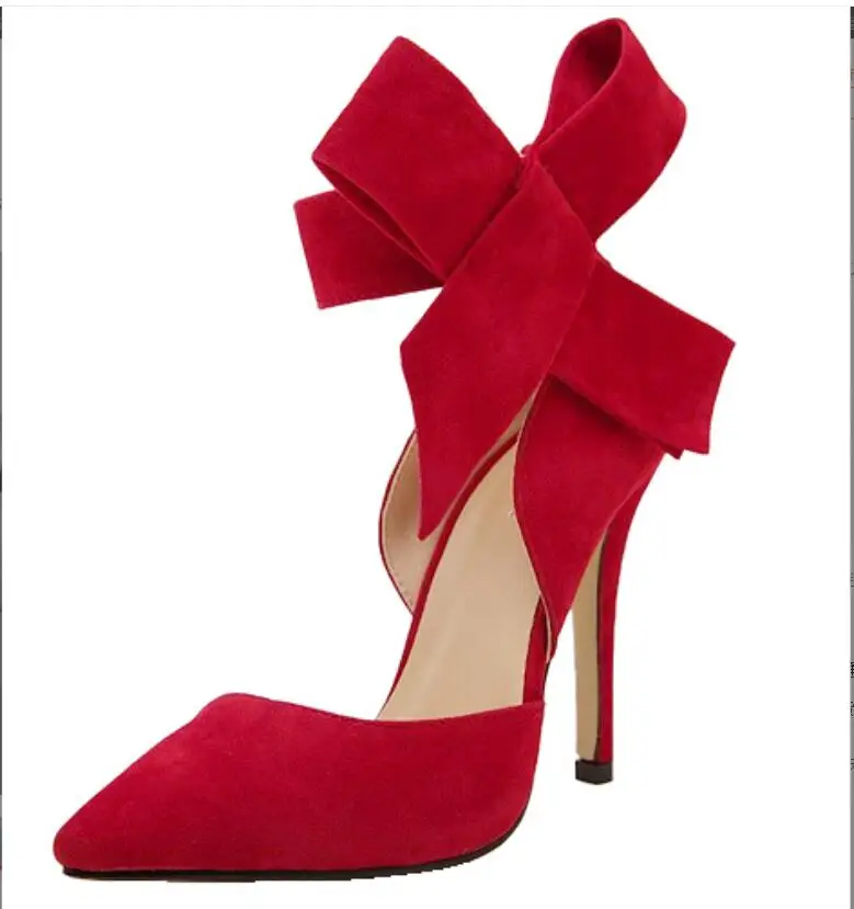 

Women Shoes Sole High Heels Sexy Pointed Toe Pumps Wedding Dress Shoes Suedes Black Red Rubber Bottom High Heels Large size