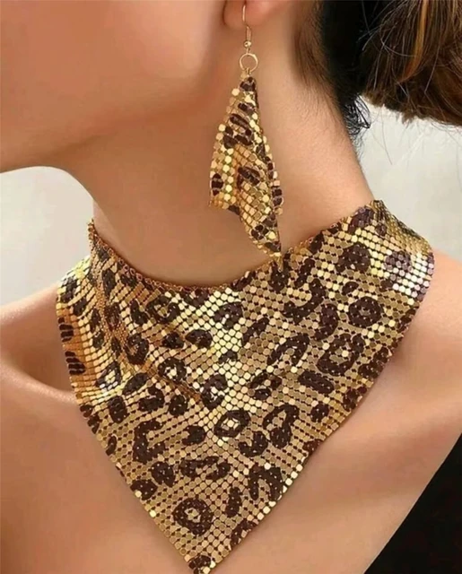 Ensemble de bijoux imprimé léopard à la mode, collier bavoir Sexy et boucles d'oreilles pendantes, Design élégant Vintage, accessoire polyvalent et élégant 1