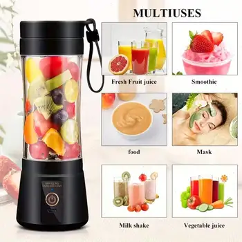 12 Blades Portable USB Charging Juicer, 500ML Mini Personal Blender, Electric Smoothie Juice Maker, Compact Rechargeable Mixer for Shakes, Fruit Vegetable Drinks, Travel Home Office Outdoor Use 1