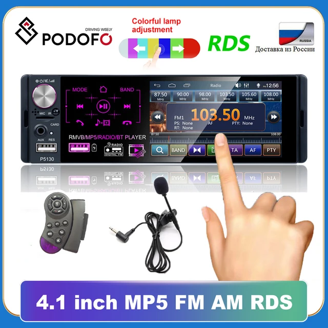 Acheter Podofo Autoradio 4.1 pouces écran tactile 1 Din voiture MP5 lecteur  Auto stéréo Bluetooth FM AUX USB TF