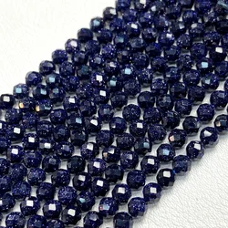 Lapis Lazuli Faceted Round Natural Stone Beads for Jewelry Making - 15 Strands (Blue Sandstone)