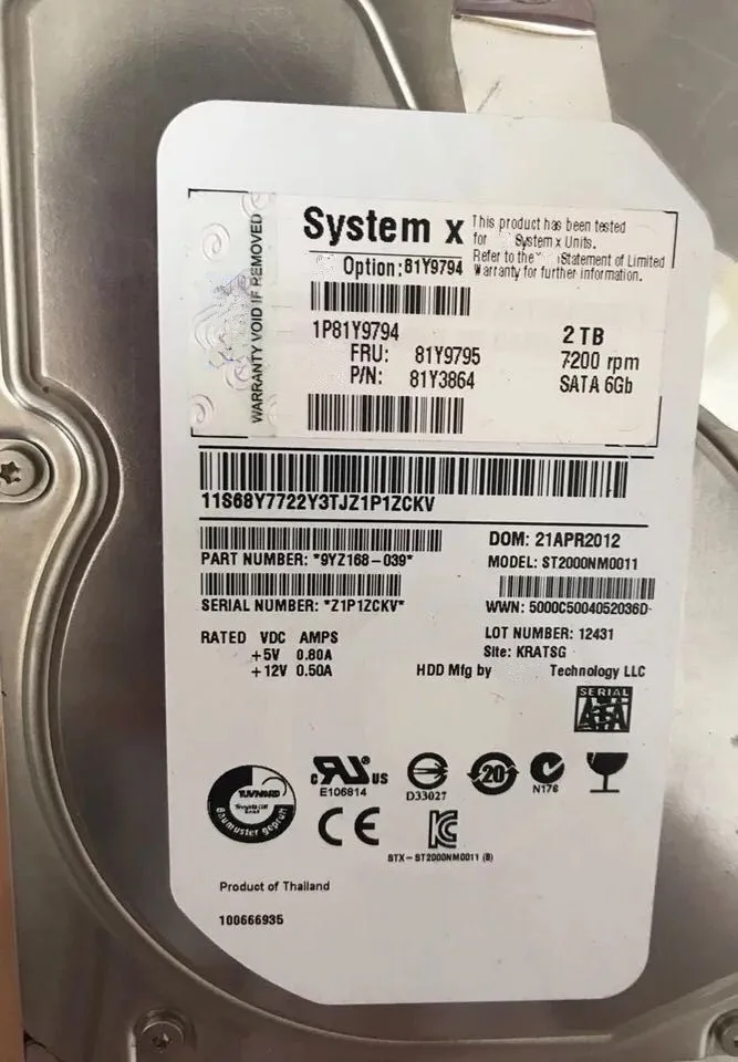 

81Y9794 81Y9795 81Y9796 2T 2TB SATA 3.5 X3650 M4 M5 Hard Drive HDD