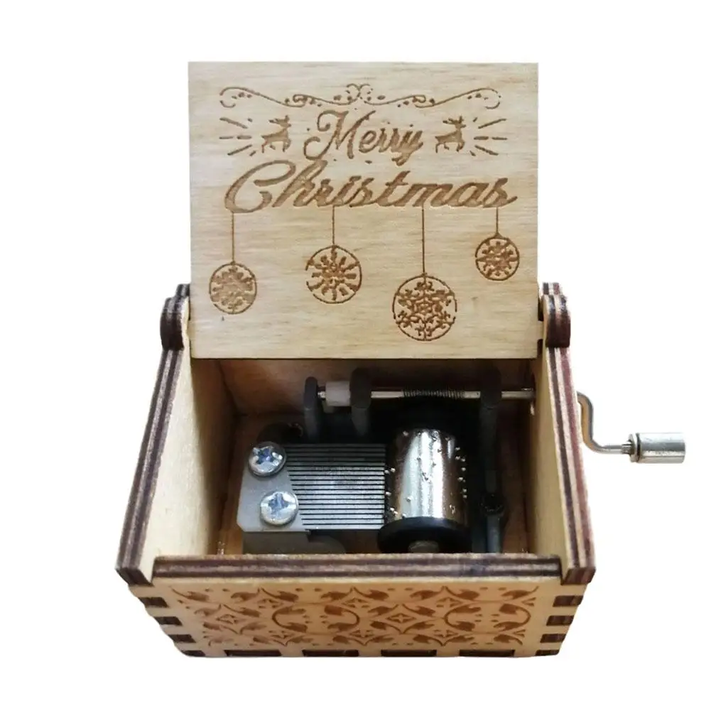 Merry Christmas Music Box Anime Theme Wooden Hand Cranked Musical Box Children New Year Birthday Gift