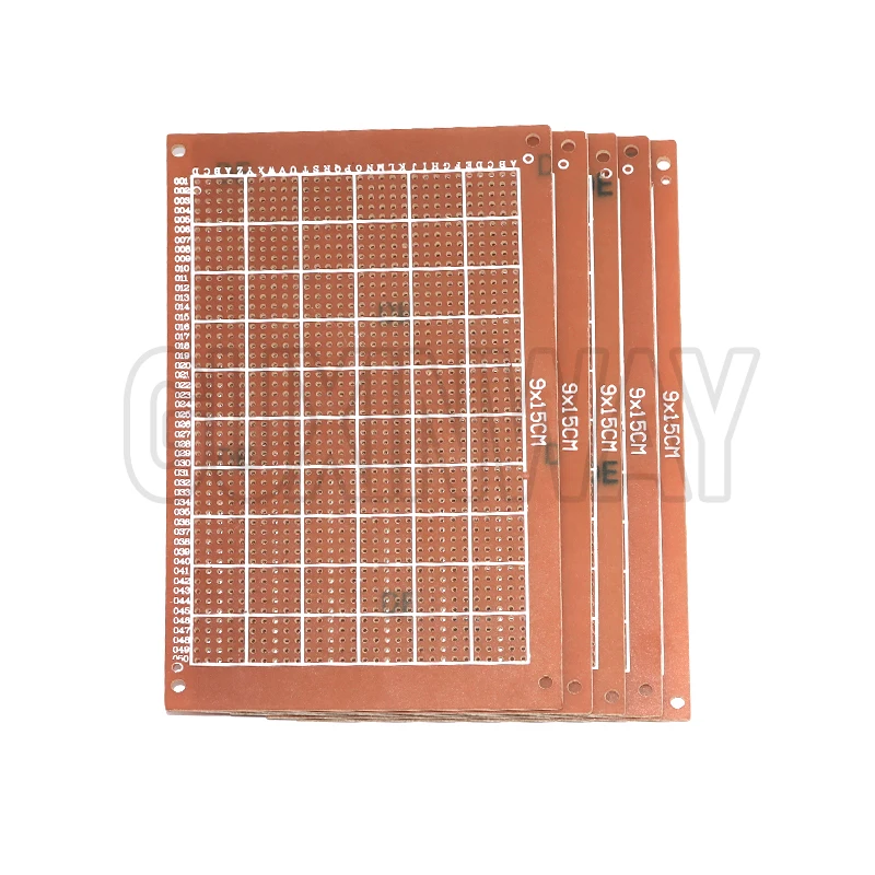 5개 9x15cm 아두이노용 범용 PCB 보드 노란색 단면 PCB 인쇄 회로 기판