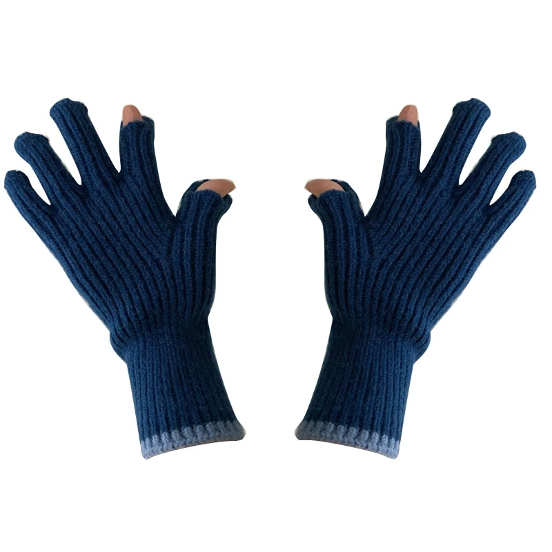 

R58E Knitted Thick Warm Adult Gloves Winter Two-finger Exposed Solid Color Mittens Kid Acrylic Fibres Touchscreen Gloves
