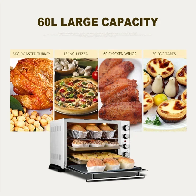 60L Multi-functional Electric Oven For Pizza Cake Bread Toaster Oven With Rotisserie Electric Oven Household Baking Equipment 3
