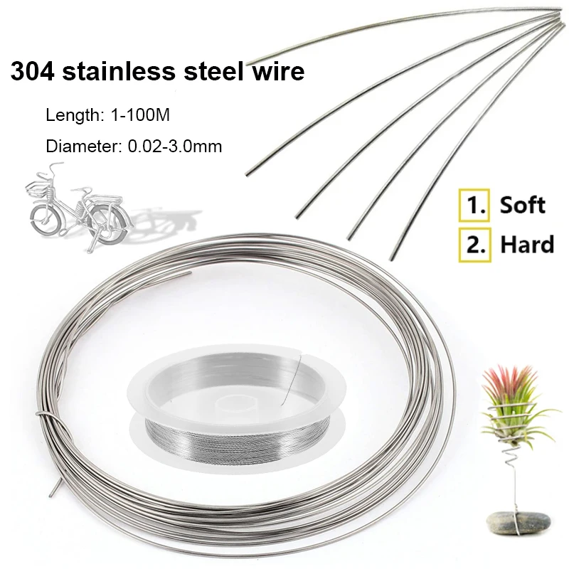 100m-1m Length 304 Stainless steel wire soft/hard steel wire diameter 0.02mm-3mm single-strand binding soft iron wire anti-rust 1pcs 304 stainles steel wire diameter 0 02 3mm full hard wire length 1meter 5meter 10meter 50meter 100meter spring steel wire