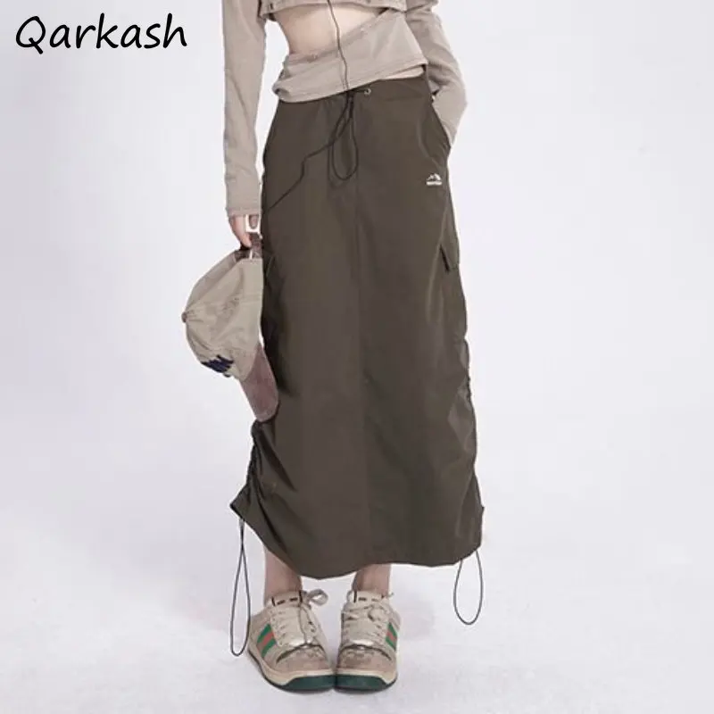 

Skirts Women Midi Solid Safari Style Korean Autumn Winter Casual Daily Popular Female Harajuku Streetwear Y2k All-match Loose