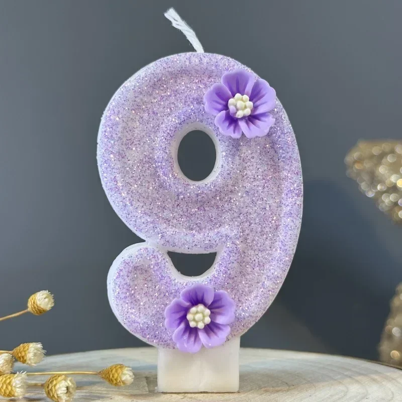 2025 New Cute Purple Flowers 3D Number Cake Candles for Birthday Party Decorations Birthday Decoration Cake Decorating Tools