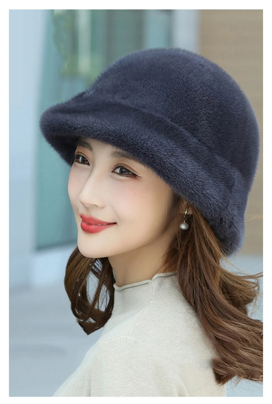 100% Real Mink Fur Hat Edamame Beanie For Girls Soft Thickened Furry Beret Ladies Hat Elegant Winter Outdoor Windproof Warm Hat