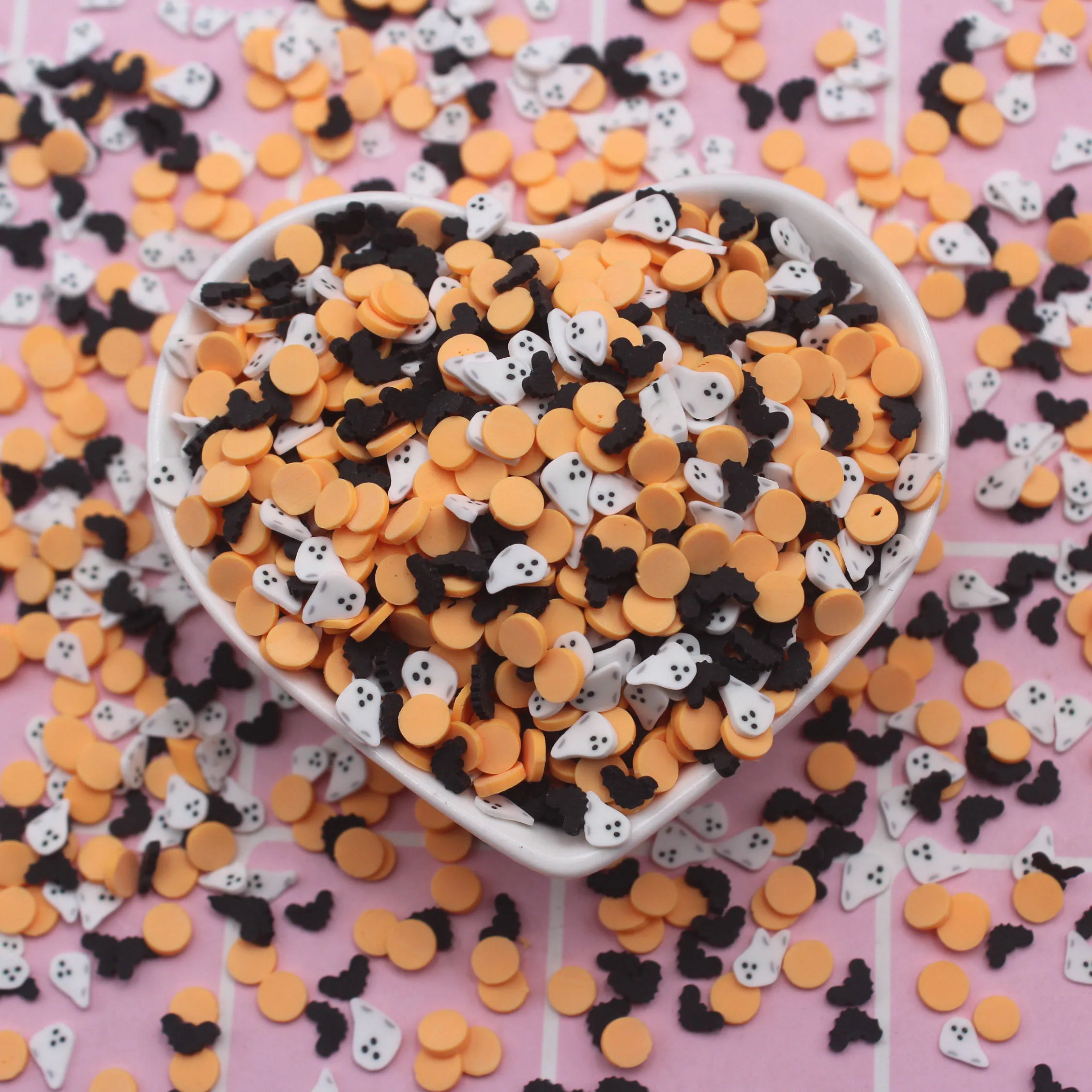 유령 박쥐 및 둥근 점 혼합 폴리머 클레이 슬라이스, DIY 공예용 스프링클, 100g/로트, 5mm 