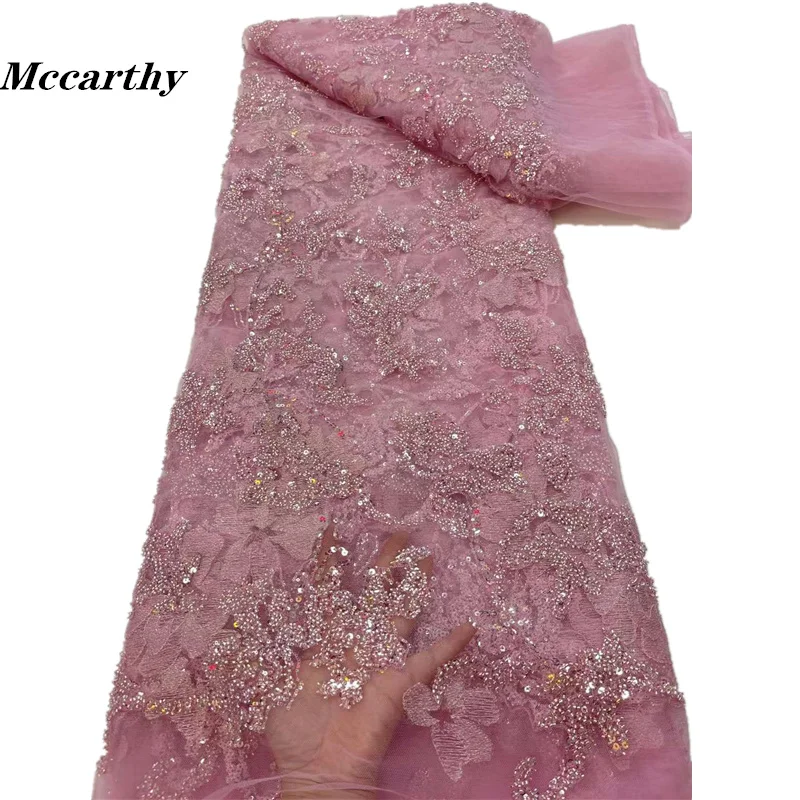 

Mccarthy Nigerian Net Lace Fabric 2022 French Bridal Lace Fabric Luxury Quality Embroidery Beaded Lace Fabric For Wedding