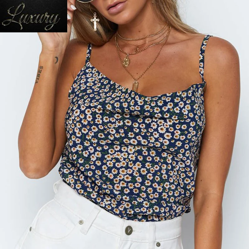 

Spaghetti Strap Women Tops Flower Satin Backless Sexy Camis Shirts Feminino Casual Club Camisole