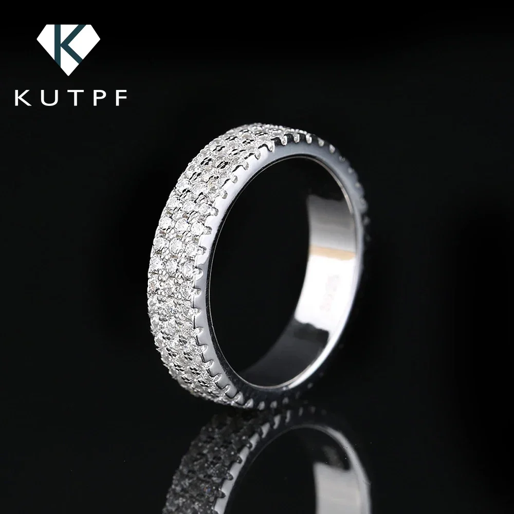 

KUTPF Triple Row Moissanite Ring Band 925 Sterling Silver 1.5mm Full Diamond Eternity Rings GRA Certified Fine Jewelry for Women