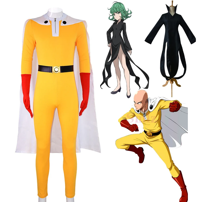 

Костюм для косплея Аниме One Punch Man, желтый комбинезон Сайтама с белой накидкой, костюмы для косплея