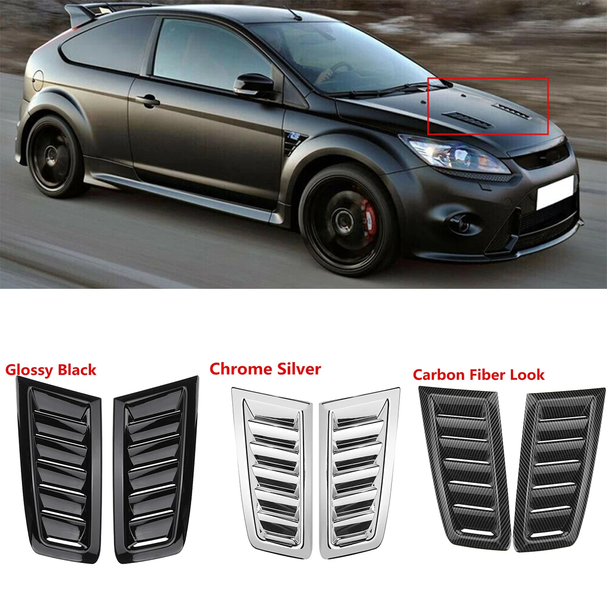 2pcs Universal Fit Front Vents Hood Cover Sticker For Ford Focus