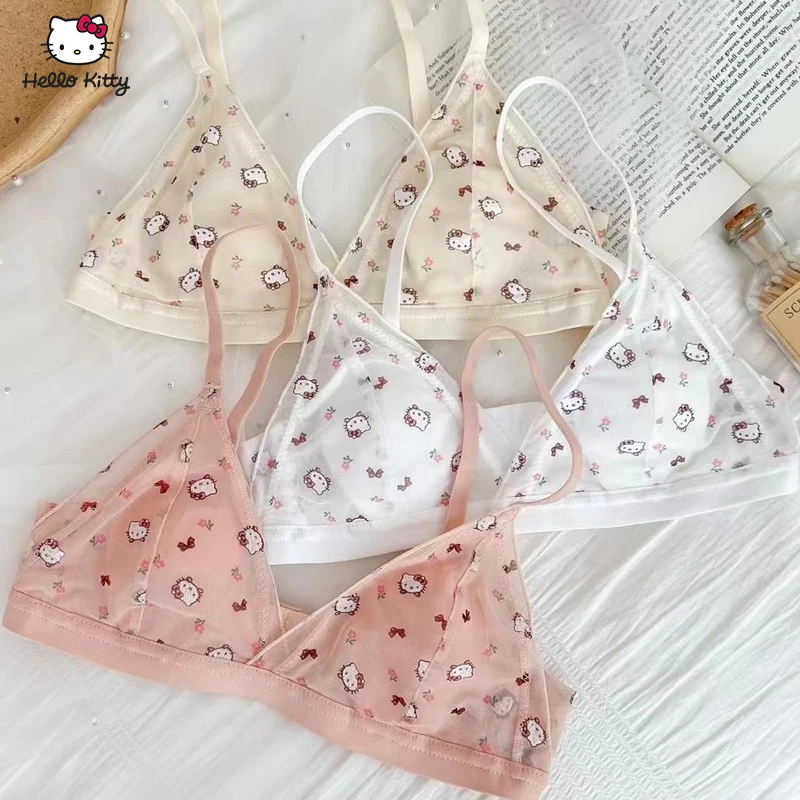 

Hello Kitty Bra Underwear Thin Gather Together Triangular Cup Anime Cartoon Kawaii Comfortable Breathable Light Daily Supplies