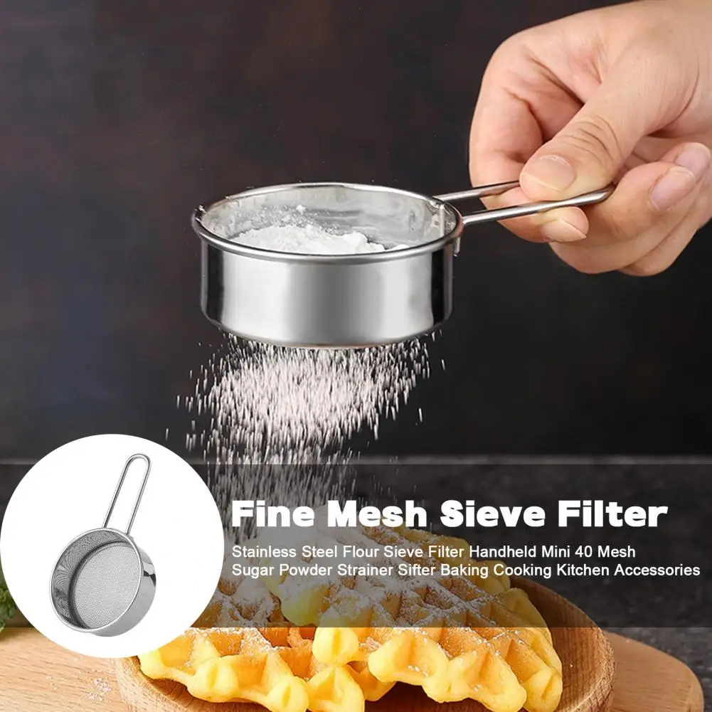 Stainless Steel Flour Sieve Filter Handheld Mini 40 Mesh Sugar Cocoa Powder Strainer Sifter Baking Cooking Kitchen Accessories